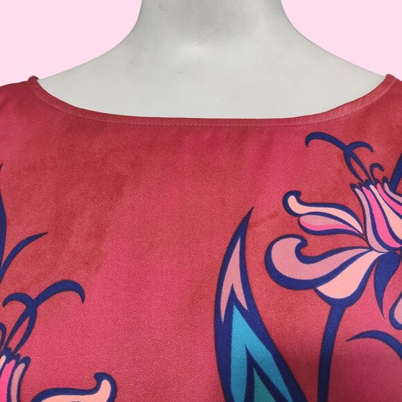 Bob Mackie Wearable Art Botanical Floral Fantasy Rust Periwinkle Tunic Top Sz M - Picture 5 of 8